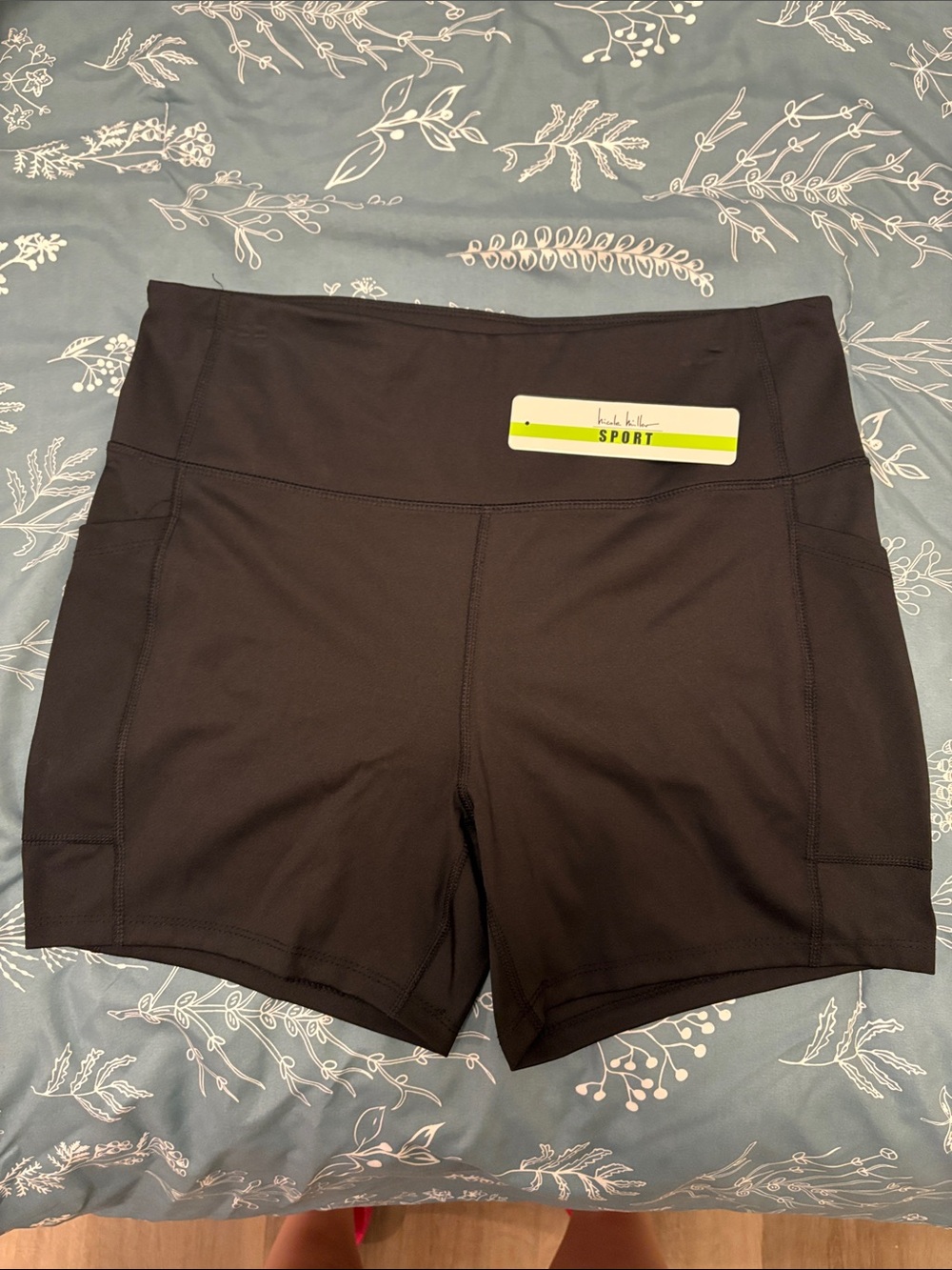 Nicole Miller Black Athletic High-Waist Workout Shorts